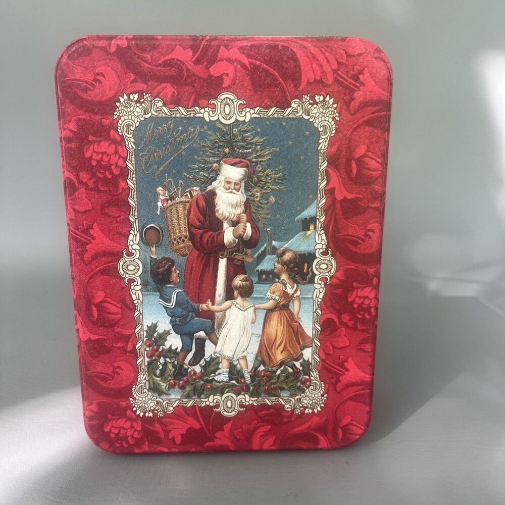 VTG Hallmark Santa Tin 150th Anniv Christmas Card Red Historical Storage Empty